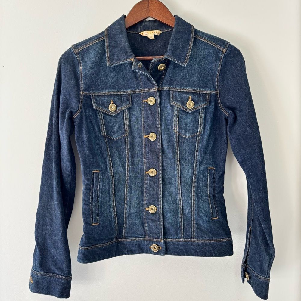 Dark Wash Denim Jacket Cabi Jeans Classic Stretch XS,Timeless Wardrobe Staple